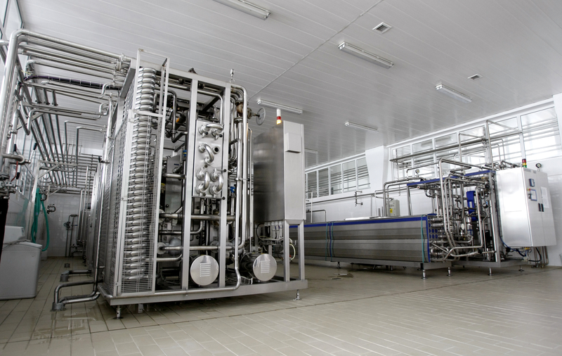 Modern dairy factory with machinery set up